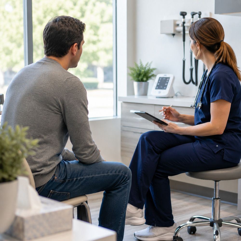 Patient receiving same-day illness evaluation at an urgent care clinic in South Euclid Ohio.